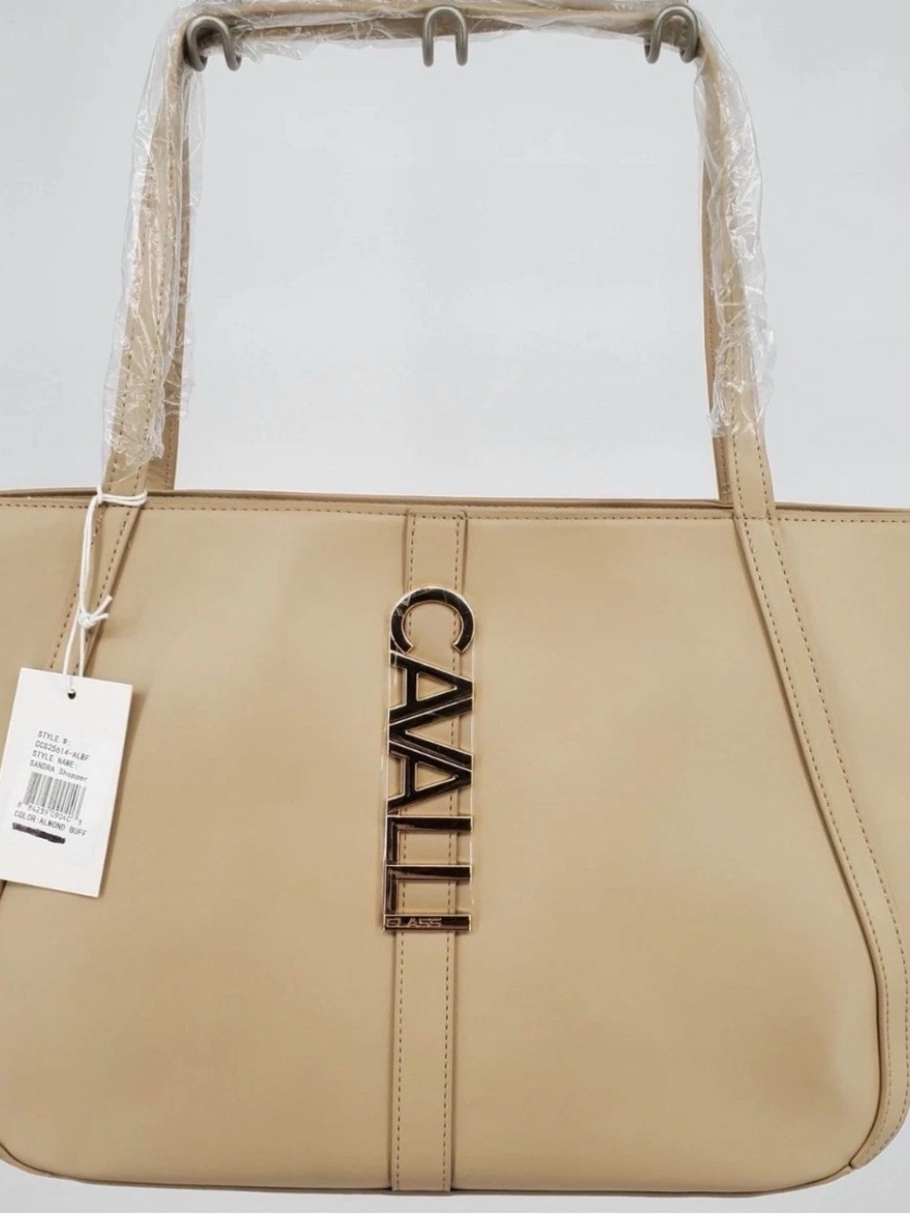 Cavalli Class Sandra Shopper Tote Bag Almond Buff Satchel Handbag NWTRetail $